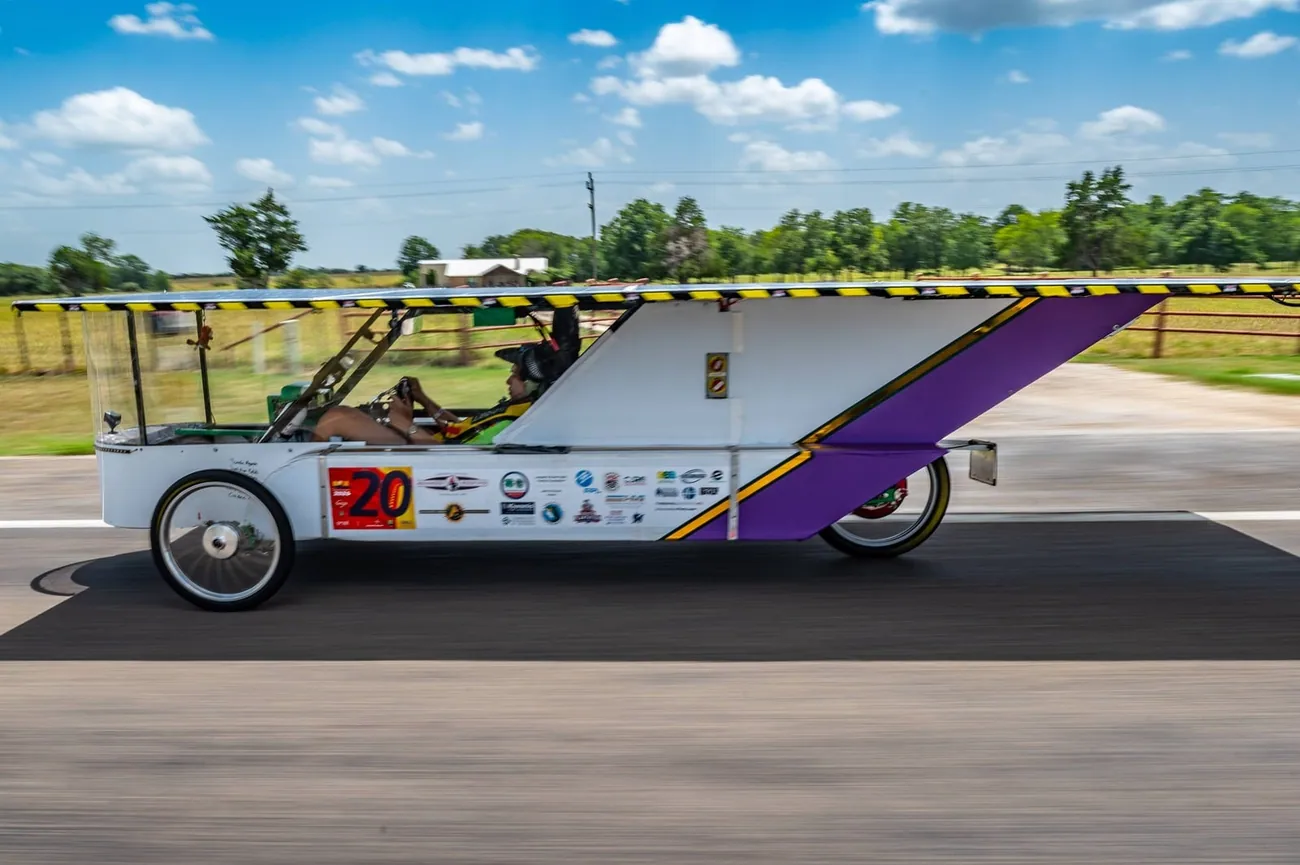 The student-built solar car racing on Texas roads